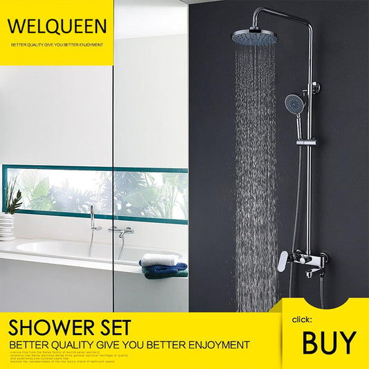 Free Shipping Brass Chrome Single Handle Bathtub Faucet Mixer Tap 5-Ways Showers Hand Shower Rain Shower Head Shower Set - WELQUEEN