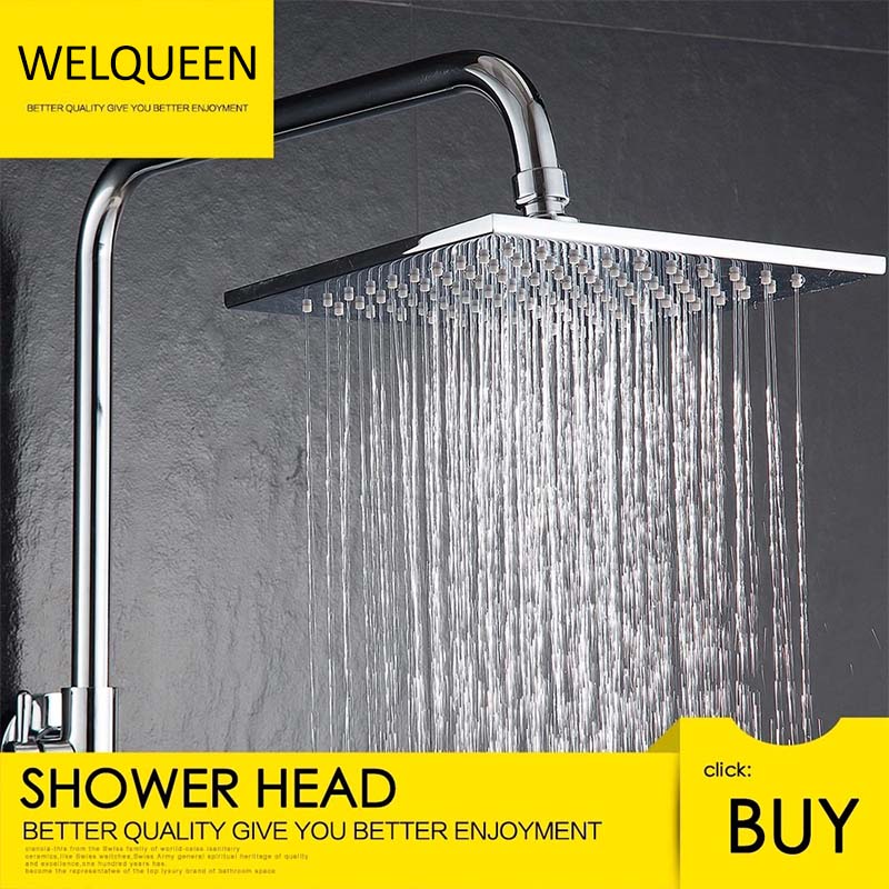 Free shipping Brass Chrome 8 Inches Square Rain Shower Head Pressurized Shower Head Powerful Spray Top Shower With Silicone - WELQUEEN