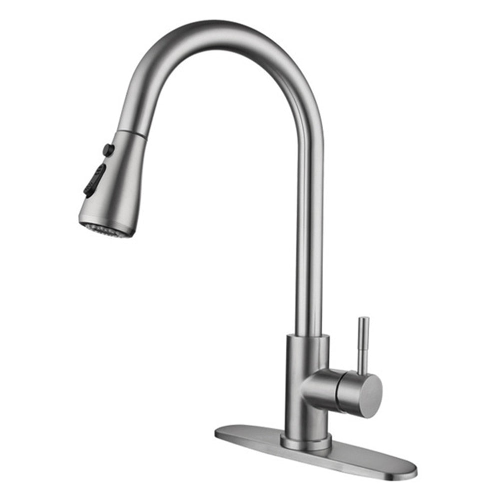 Single Handle High Arc Brushed Nickel Pull Out Kitchen Faucet Single Level Stainless Steel Kitchen Sink Faucets with Pull Down Sprayer - WELQUEEN