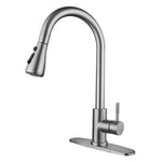 Single Handle High Arc Brushed Nickel Pull Out Kitchen Faucet Single Level Stainless Steel Kitchen Sink Faucets with Pull Down Sprayer