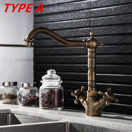 Bathroom Countertop Vessel Sink Faucet | Dual Handles Basin Mixer Taps | Retro Copper Basin Faucet - WELQUEEN HOME DECOR