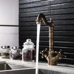 Bathroom Countertop Vessel Sink Faucet | Dual Handles Basin Mixer Taps | Retro Copper Basin Faucet