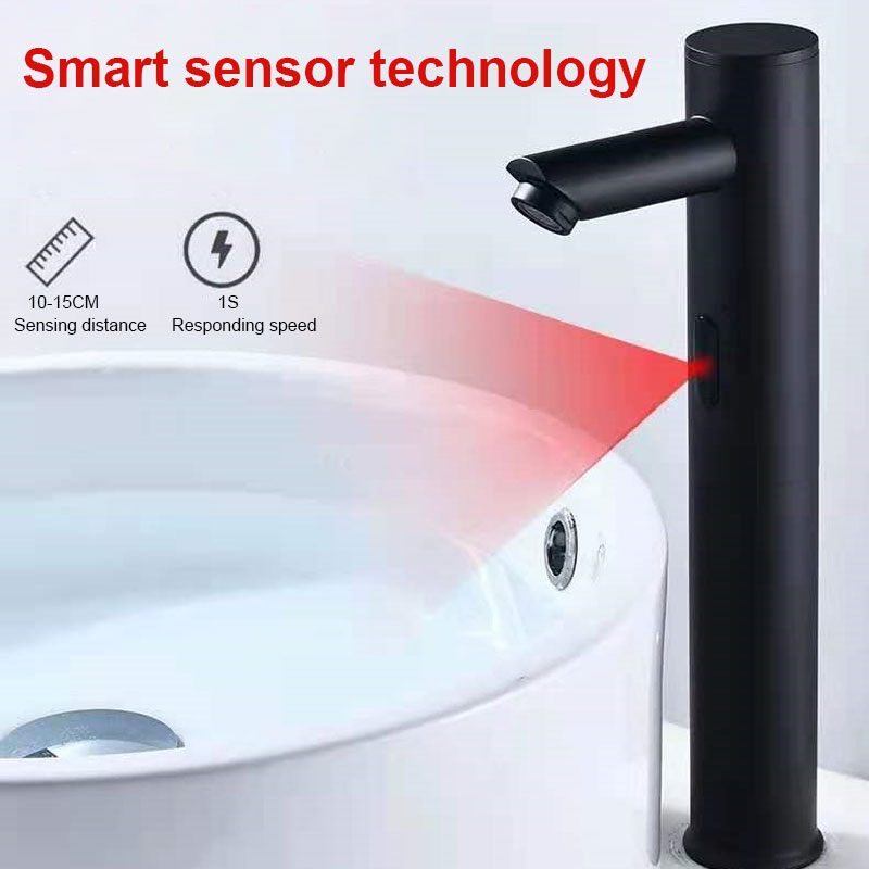 Copper Automatic Sensor Faucet Basin Single Cold Black Faucet Hot Smart Sensor Infrared Hand Washing Basin Faucet - WELQUEEN HOME DECOR