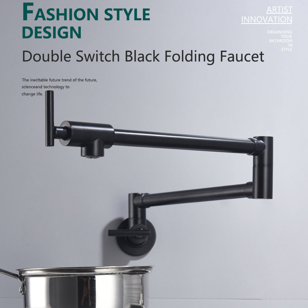 Brass Double Switch Folding Faucet Advanced Rotating Kitchen Faucet Wall Mounted Cold Water Tap - WELQUEEN HOME DECOR