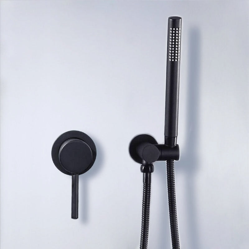 Matte Black Shower Faucet Set Concealed Wall Mounted Embedded Bathroom Shower Mixer Valve Hand Held Shower Head Black Brass - WELQUEEN