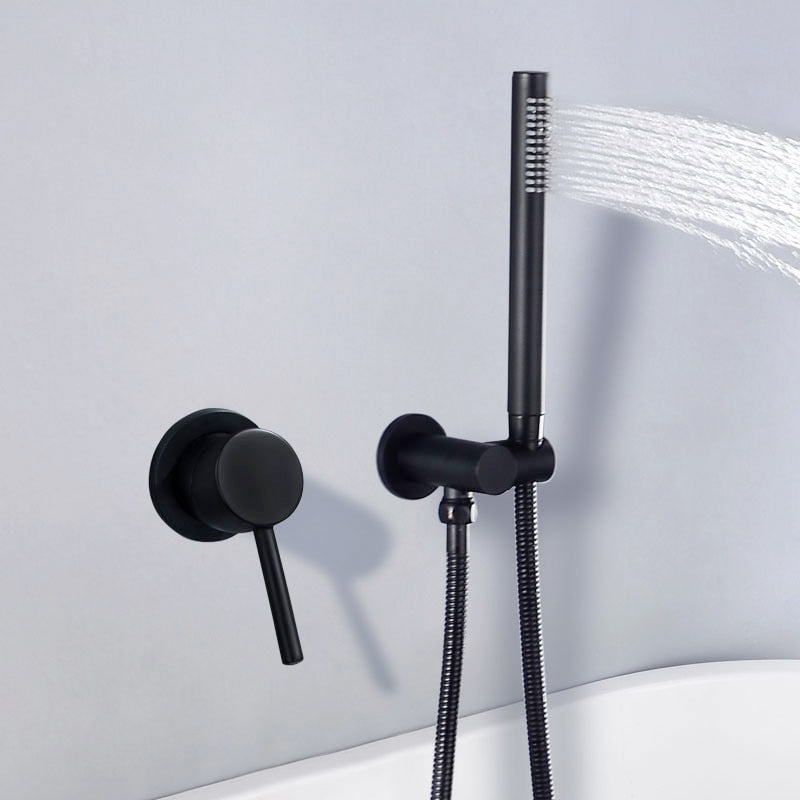 Matte Black Shower Faucet Set Concealed Wall Mounted Embedded Bathroom Shower Mixer Valve Hand Held Shower Head Black Brass - WELQUEEN