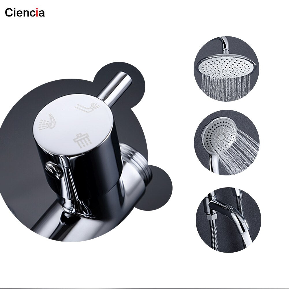 Round Single Handle Mixer Tap With Top Spray Hand Shower Rain Shower Faucets Set Wall Mount Bathroom Shower Set - WELQUEEN