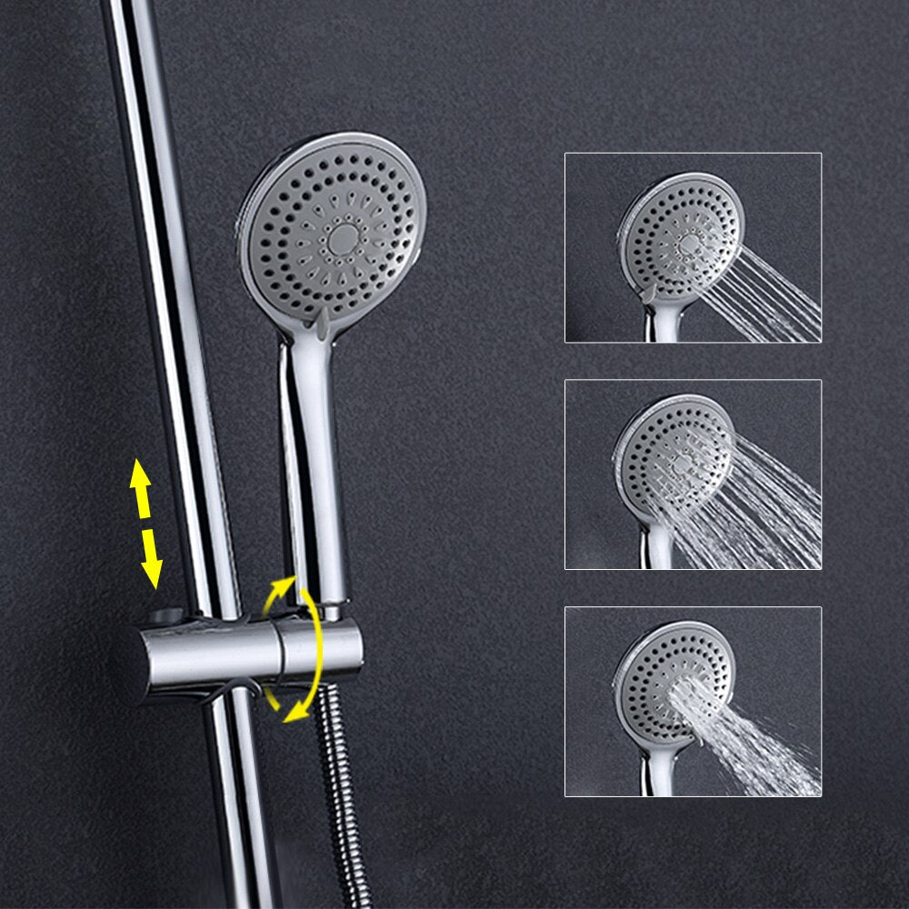 Round Single Handle Mixer Tap With Top Spray Hand Shower Rain Shower Faucets Set Wall Mount Bathroom Shower Set - WELQUEEN