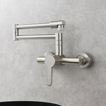 Brass Kitchen Folding Faucet Pot Filler Faucet Two Holes Wall Mount Faucet Hot and Cold Mixer Tap with Kitchen Sprayer
