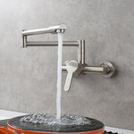 Brass Kitchen Folding Faucet Pot Filler Faucet Two Holes Wall Mount Faucet Hot and Cold Mixer Tap with Kitchen Sprayer