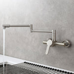 Brass Kitchen Folding Faucet Pot Filler Faucet Two Holes Wall Mount Faucet Hot and Cold Mixer Tap with Kitchen Sprayer