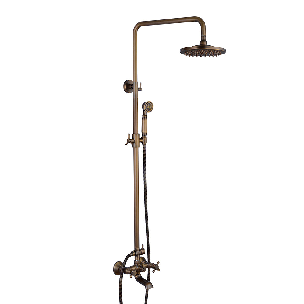Antique Brass Shower Faucet | Shower System with 8 Rain Shower head | Multi-Function Adjustable Slide Bar shower set - WELQUEEN HOME DECOR