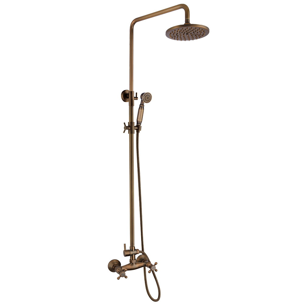 Antique Brass Shower Faucet | Shower System with 8 Rain Shower head | Multi-Function Adjustable Slide Bar shower set - WELQUEEN HOME DECOR