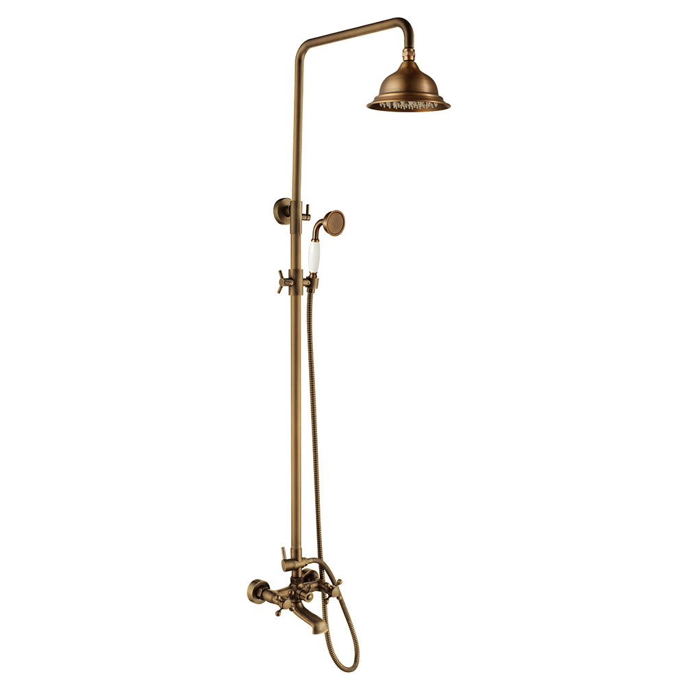 Antique Brass Shower Faucet | Shower System with 8 Rain Shower head | Multi-Function Adjustable Slide Bar shower set - WELQUEEN HOME DECOR