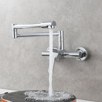 Brass Kitchen Folding Faucet Pot Filler Faucet Two Holes Wall Mount Faucet Hot and Cold Mixer Tap with Kitchen Sprayer