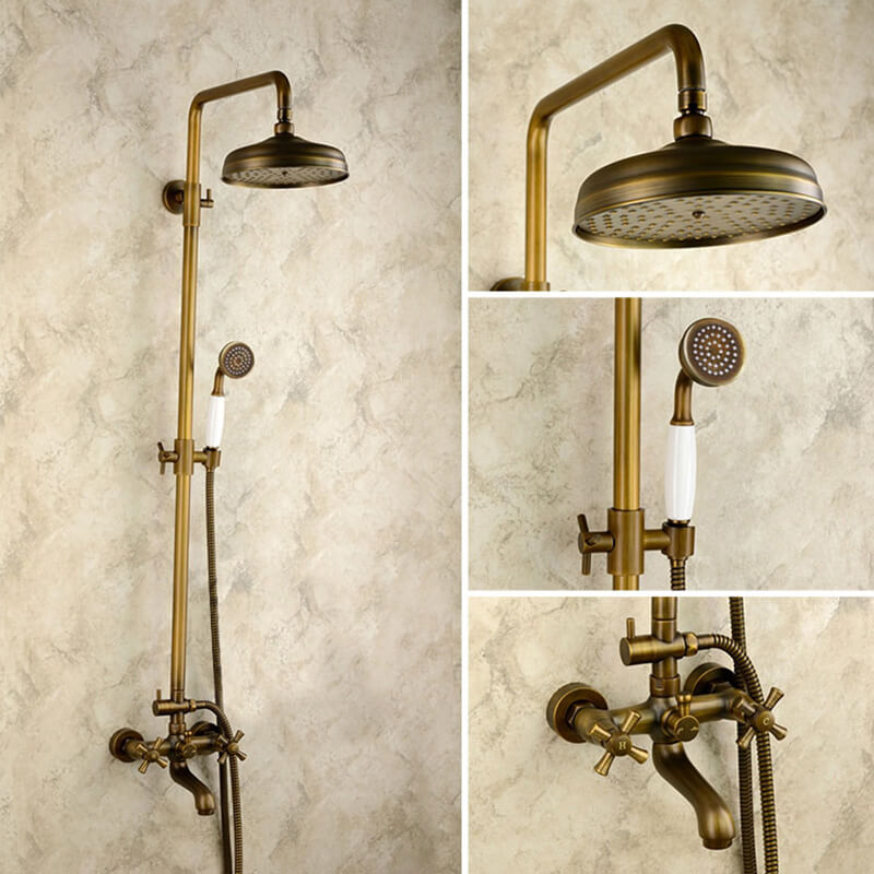 Antique Brass Shower Faucet | Shower System with 8 Rain Shower head | Multi-Function Adjustable Slide Bar shower set - WELQUEEN HOME DECOR