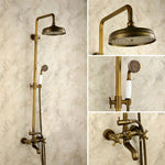 Antique Brass Shower Faucet | Shower System with 8 Rain Shower head | Multi-Function Adjustable Slide Bar shower set