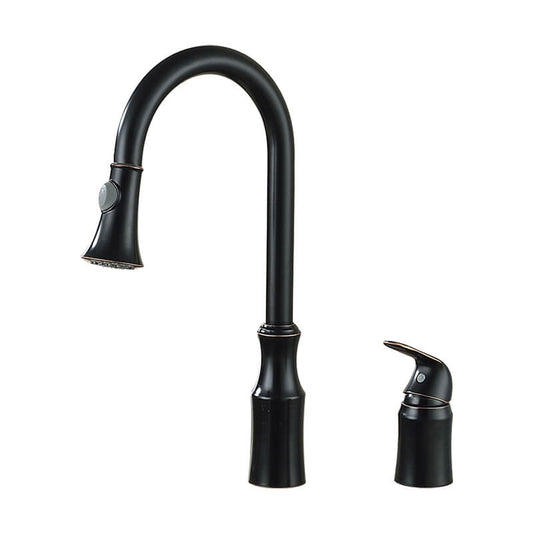 Modern Brass Single Handle Dual Hole Kitchen Faucet | Pull Down Sprayer Spring Kitchen Faucet Dual Function Kitchen Sink Faucet - WELQUEEN