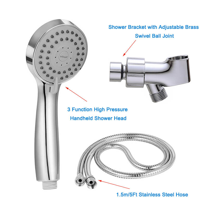 3 Function High Pressure Handheld Shower Head | Chrome Shower Head with Hose and Adjustable Bracket | Massage Spa Plastic Handheld Shower Head - WELQUEEN