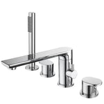 Brush Gold Deck Mount Roman Tub and Shower Trim Kit with Single-Spray Shower Head 3&4 Hole Bathroom Waterfall Bathtub Faucet