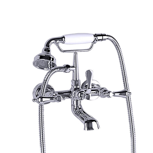 Bathroom Clawfoot Shower Bathtub Combo Faucet | 4.7''-6.12  Centers Two Handle Wall-Mounted Polished Chrome Bathtub Faucet - WELQUEEN
