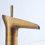 Classical Waterfall Basin Faucet | Single Handle Solid Brass Lavatory Faucet | Bathroom Sink Faucets In Antique Brass Finished