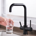 Contemporary Kitchen Sink Faucet | Dual Handle Brass Kitchen Faucets with Drinking Water Function | Deck-Mounted Kitchen Mixer In 3 Colors