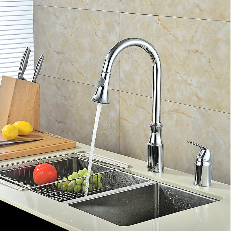 Modern Brass Single Handle Dual Hole Kitchen Faucet | Pull Down Sprayer Spring Kitchen Faucet Dual Function Kitchen Sink Faucet - WELQUEEN