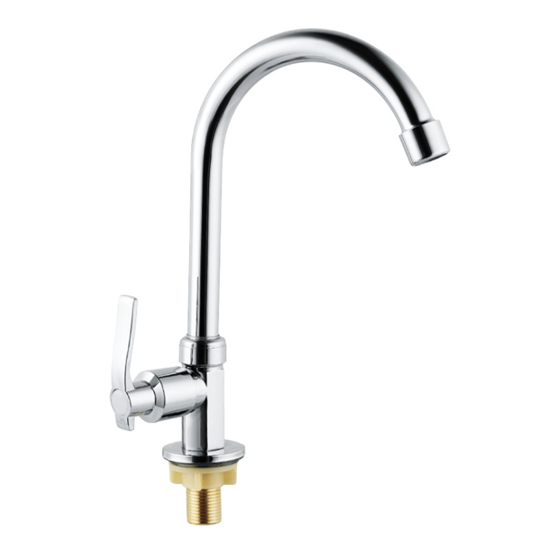 Brass Cold Water Kitchen Faucet | Commercial Tap Gooseneck Bar Faucet | Single Lever Chrome Top Rated Saving Water Taps - WELQUEEN