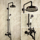 Antique Copper Shower Faucet | Luxury Bathroom Shower Faucet Set 8-inch Round Rainfall Shower Head + Hand Spray + Tub Tap