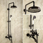 Antique Brass Shower Faucet | Shower System with 8 Rain Shower head | Multi-Function Adjustable Slide Bar shower set