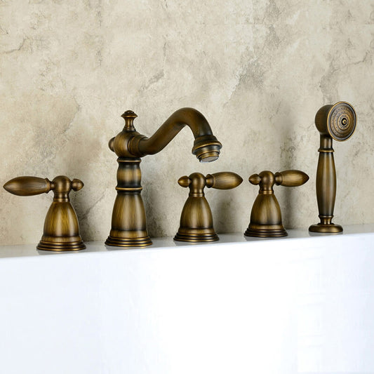 Brass Bathroom Tub Faucet | Deck Mounted Widespread 5 Holes Waterfall Bathtub Faucet - WELQUEEN