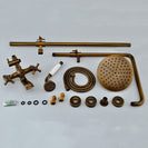 Antique Copper Shower Faucet | Luxury Bathroom Shower Faucet Set 8-inch Round Rainfall Shower Head + Hand Spray + Tub Tap