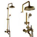Antique Copper Shower Faucet | Luxury Bathroom Shower Faucet Set 8-inch Round Rainfall Shower Head + Hand Spray + Tub Tap