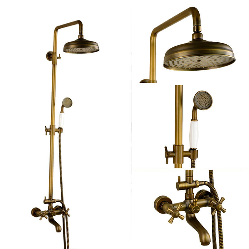 Antique Brass Shower Faucet | Shower System with 8 Rain Shower head | Multi-Function Adjustable Slide Bar shower set - WELQUEEN HOME DECOR