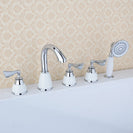 Brass Bathroom Tub Faucet | Deck Mounted Widespread 5 Holes Waterfall Bathtub Faucet
