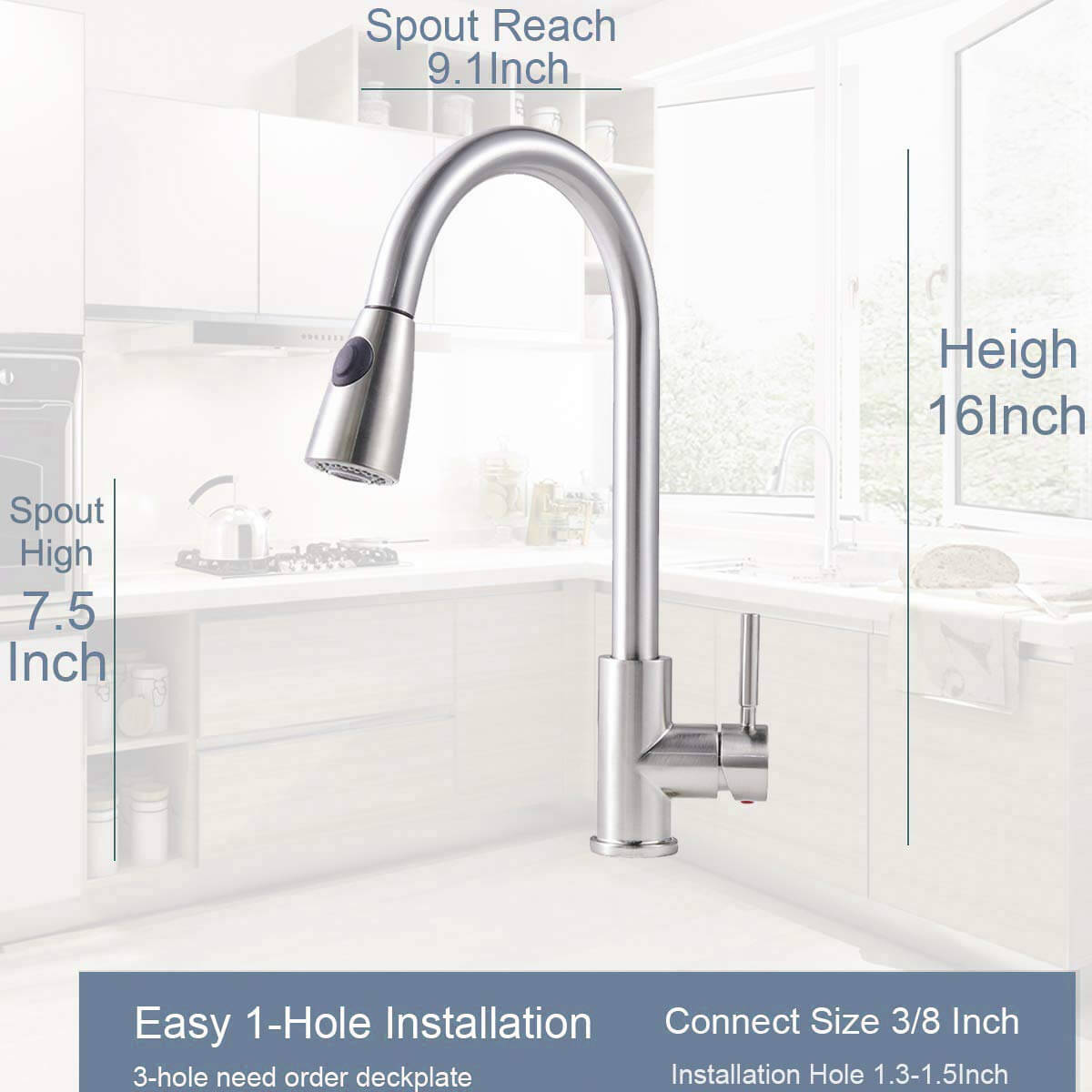 Stainless Steel Pull Down Kitchen Faucet | Single Handle High Arc Pull Out Kitchen Faucet | Swivel Single Lever Kitchen Sink Faucet - WELQUEEN