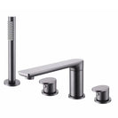 Brush Gold Deck Mount Roman Tub and Shower Trim Kit with Single-Spray Shower Head 3&4 Hole Bathroom Waterfall Bathtub Faucet