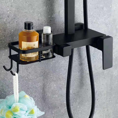 Black Shower Column Set | Bathroom Multifunction Shower Faucet | Brass Shower Mixer with Soap Dish Holder - WELQUEEN