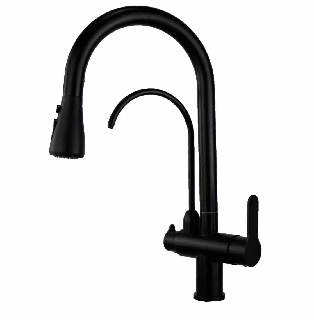 Pull Out Kitchen Faucets With Water Filter Tap Three Ways Brass Sink Mixer Kitchen Faucet Dual Handles - WELQUEEN HOME DECOR