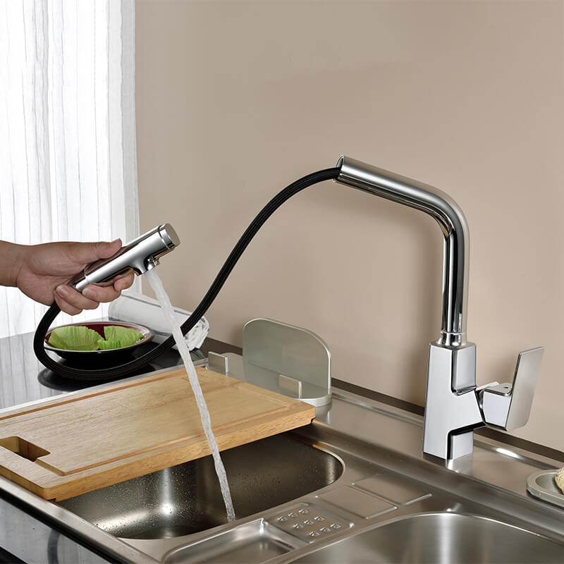 New Pull-down Kitchen Faucet | Brass Pull Out Kitchen Mixers | Chrome Kitchen Sink Faucet - WELQUEEN