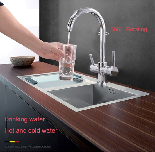 360 Degree Rotation Brass Drinking Filtered Water Kitchen Faucet Brass Single Hole Kitchen Faucet Dual Handle Kitchen Sink Tap - WELQUEEN