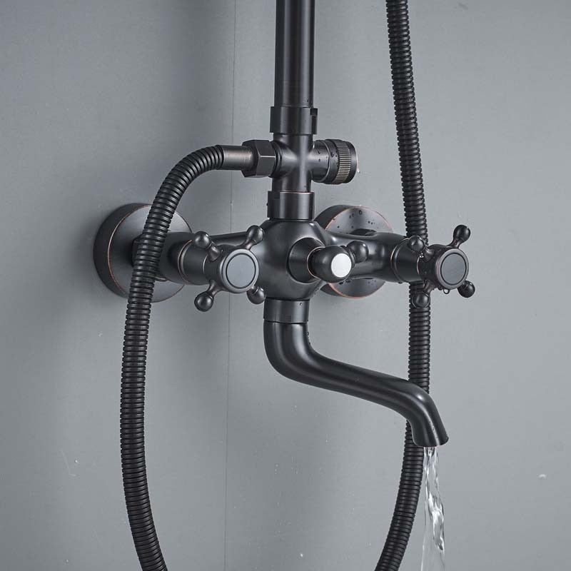 Bathroom Rainfall Shower Mixer Faucet Dual Handle Bath Shower Set Black Brass 8" Showerhead Shower Faucet System - WELQUEEN