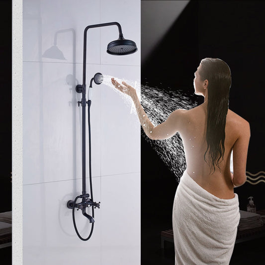 Bathroom Rainfall Shower Mixer Faucet Dual Handle Bath Shower Set Black Brass 8" Showerhead Shower Faucet System - WELQUEEN