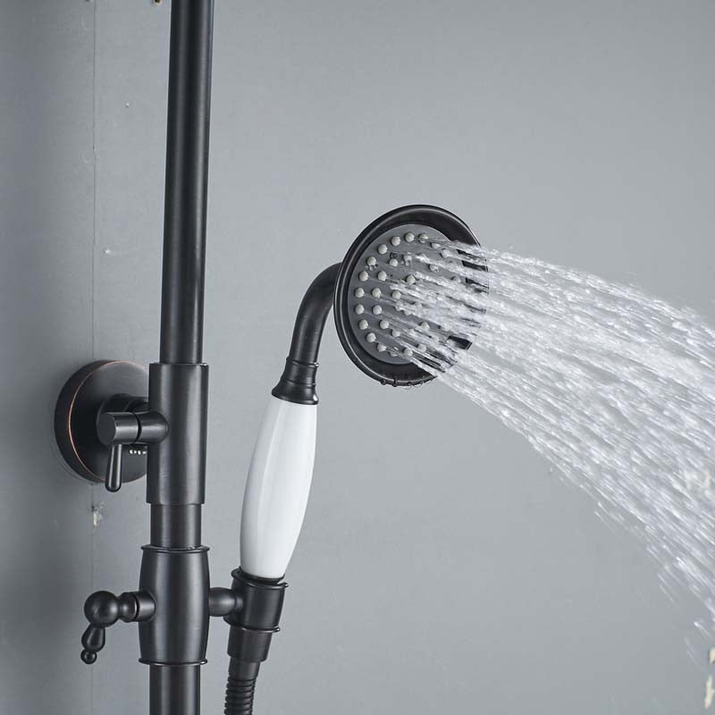 Bathroom Rainfall Shower Mixer Faucet Dual Handle Bath Shower Set Black Brass 8" Showerhead Shower Faucet System - WELQUEEN