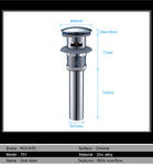 Pop up Drain with Overflow Bathroom Sink Waste Basin Drainer Plug Bath Tub Round Chrome