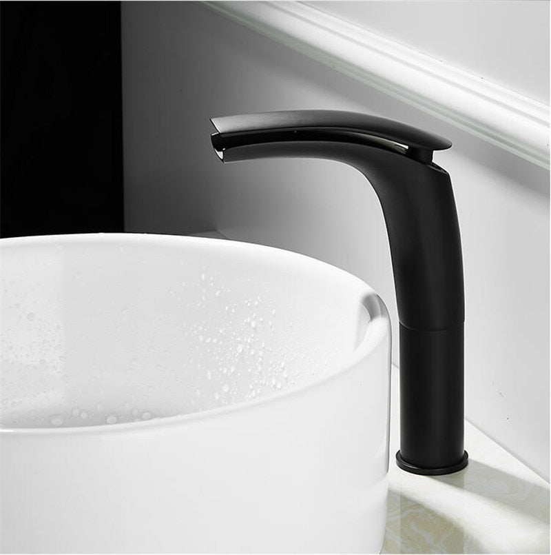 Bathroom Basin Faucet White and Black Baking Solid Brass Special Sink Mixer Tap Hot & Cold Waterfall Basin Faucet Free Shipping - WELQUEEN