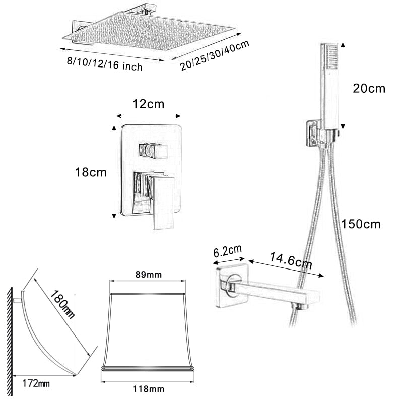 Wall Mount Rainfall Shower Faucet Set Chrome Bathroom Concealed Waterfall Shower System with Swivel tub Spout Mixer Tap - WELQUEEN