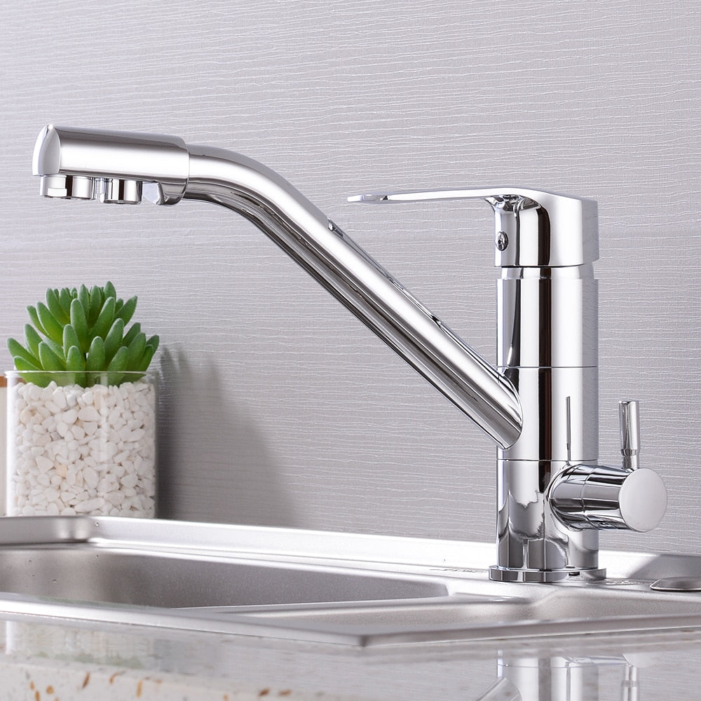 Kitchen Faucet Filter Water Swivel Drinking Faucet Dual Spout Purifier Kitchen Faucets Vessel Sink Mixer Tap Hot and Cold - WELQUEEN