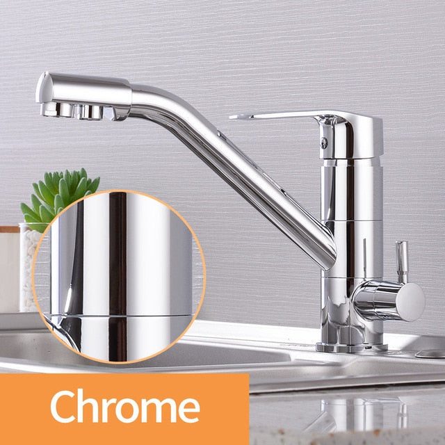 Kitchen Faucet Filter Water Swivel Drinking Faucet Dual Spout Purifier Kitchen Faucets Vessel Sink Mixer Tap Hot and Cold - WELQUEEN